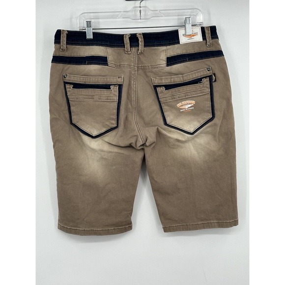 Big Brother Streetwear Beige Navy Trim Y2K Skater Stretch‎ Shorts Size 38 - Picture 4 of 11